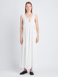 Front full length image of model wearing Lorna Dress In Viscose Mesh in OFF WHITE