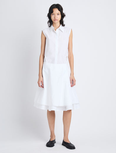 Front full length image of model wearing Cindy Dress In Washed Cotton Poplin in WHITE