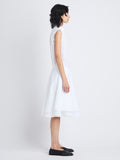 Side full length image of model wearing Cindy Dress In Washed Cotton Poplin in WHITE