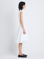 Side full length image of model wearing Cindy Dress In Washed Cotton Poplin in WHITE