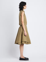 Side full length image of model wearing Cindy Dress In Washed Cotton Poplin in DRAB
