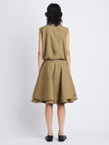 Back full length image of model wearing Cindy Dress In Washed Cotton Poplin in DRAB