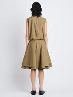 Back full length image of model wearing Cindy Dress In Washed Cotton Poplin in DRAB