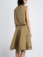 Detail image of model wearing Cindy Dress In Washed Cotton Poplin in DRAB
