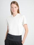 Detail image of model in Talia V-Neck Top  In Eco Cotton Jersey in white