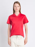 Front cropped image of model wearing Talia V-Neck Top In Eco Cotton Jersey in RED