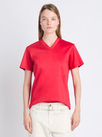 Front cropped image of model wearing Talia V-Neck Top In Eco Cotton Jersey in RED