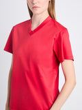 Detail image of model wearing Talia V-Neck Top In Eco Cotton Jersey in RED