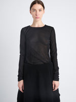 Detail image of model wearing Dara Top In Technical Nylon Jersey in black