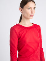 Detail image of model wearing Dara Top In Technical Nylon Jersey in red