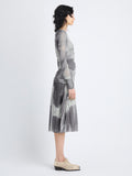Side image of model wearing Judy Skirt In Printed Nylon Jersey in slate