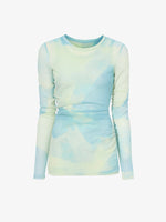 Flat image of Amber Top In Printed Nylon Jersey in cyan