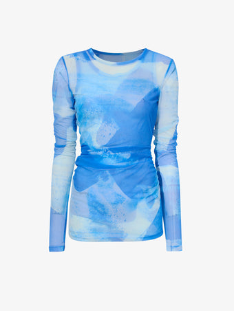 Flat image of Amber Top In Printed Nylon Jersey in cerulean