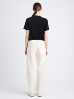 Back full length image of model wearing Eli Top In Eco Cotton Jersey in BLACK/WHITE MULTI