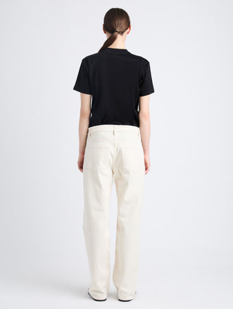 Back full length image of model wearing Eli Top In Eco Cotton Jersey in BLACK/WHITE MULTI