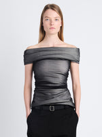 Front cropped image of model wearing Allegra Top In Silk Nylon in BLACK