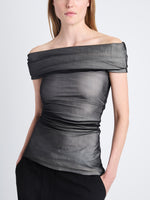 Detail image of model wearing Allegra Top In Silk Nylon in BLACK