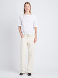 Front full length image of model wearing Addison Top In Washed Cotton Poplin in WHITE