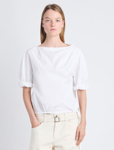 Front cropped image of model wearing Addison Top In Washed Cotton Poplin in WHITE