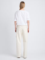 Back full length image of model wearing Addison Top In Washed Cotton Poplin in WHITE