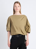 Front cropped image of model wearing Addison Top In Washed Cotton Poplin in DRAB
