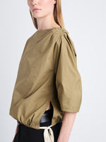 Detail image of model wearing Addison Top In Washed Cotton Poplin in DRAB