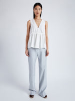 Front image of model wearing Casey Top in Matte Viscose Crepe in white
