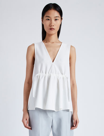 Front cropped image of model wearing Casey Top in Matte Viscose Crepe in white