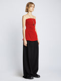 Side image of Matte Viscose Crepe Strapless Top in RED