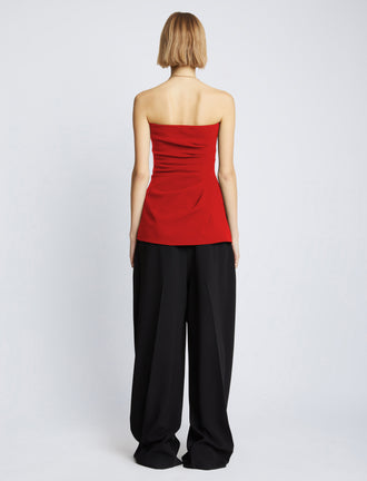 Back image of Matte Viscose Crepe Strapless Top in RED
