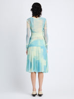 Back image of model in Judy Skirt In Printed Nylon Jersey in cyan