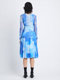 Back image of model in Judy Skirt In Printed Nylon Jersey in cerulean
