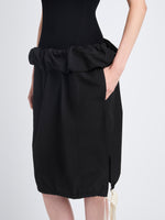 Detail image of model wearing Hayley Skirt In Ligthweight Crinkle Poplin in BLACK