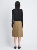 Back full length image of model wearing Adele Skirt In Eco Cotton Twill in DRAB