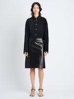 Front image of model wearing Adele Skirt In Leather in black
