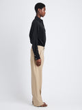 Side full length image of model wearing Otis Pant In Viscose Wool in DARK KHAKI