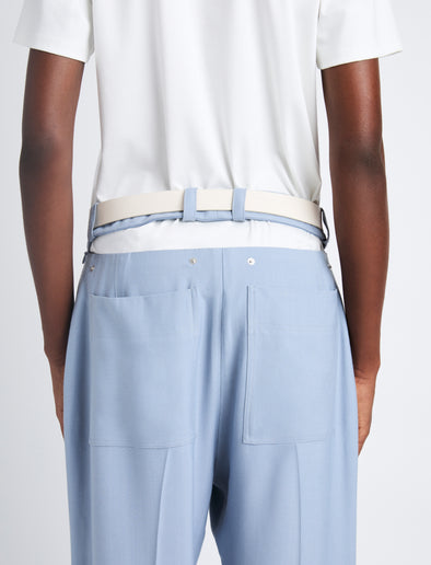 Detail image of model wearing Otis Pant In Viscose Wool in STEEL