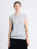 Front cropped image of model wearing Morgan Sweater In Cotton Silk in LIGHT GREY MELANGE
