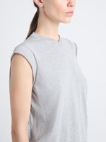 Detail image of model wearing Morgan Sweater In Cotton Silk in LIGHT GREY MELANGE