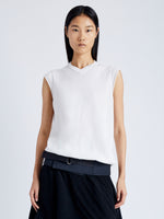 Front cropped image of model wearing Morgan Sweater In Cotton Silk in WHITE