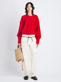 Front full length image of model wearing Amy Sweater In Viscose Boucle in RED