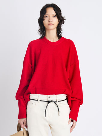 Front cropped image of model wearing Amy Sweater In Viscose Boucle in RED