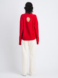 Back full length image of model wearing Amy Sweater In Viscose Boucle in RED