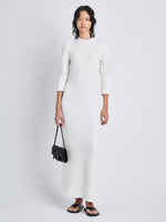 Front image of model in Lara Knit Dress In Viscose Boucle in white