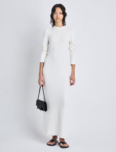 Front image of model in Lara Knit Dress In Viscose Boucle in white