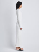 Side image of model in Lara Knit Dress In Viscose Boucle in whit