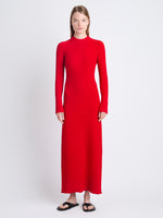 Front image of model in Lara Knit Dress In Viscose Boucle in red