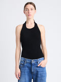 Front cropped image of model wearing Gloria Top In Viscose Rib in BLACK