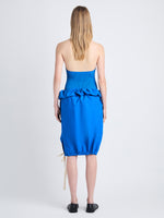 Back full length image of model wearing Gloria Top In Viscose Rib in BLUE