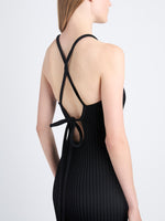 Detail image of model wearing Vida Dress In Viscose Rib in BLACK